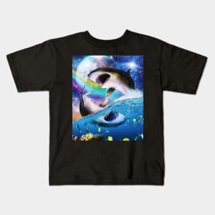 Yin-Yang Sharks, Rainbow Space Shark Kids T-Shirt